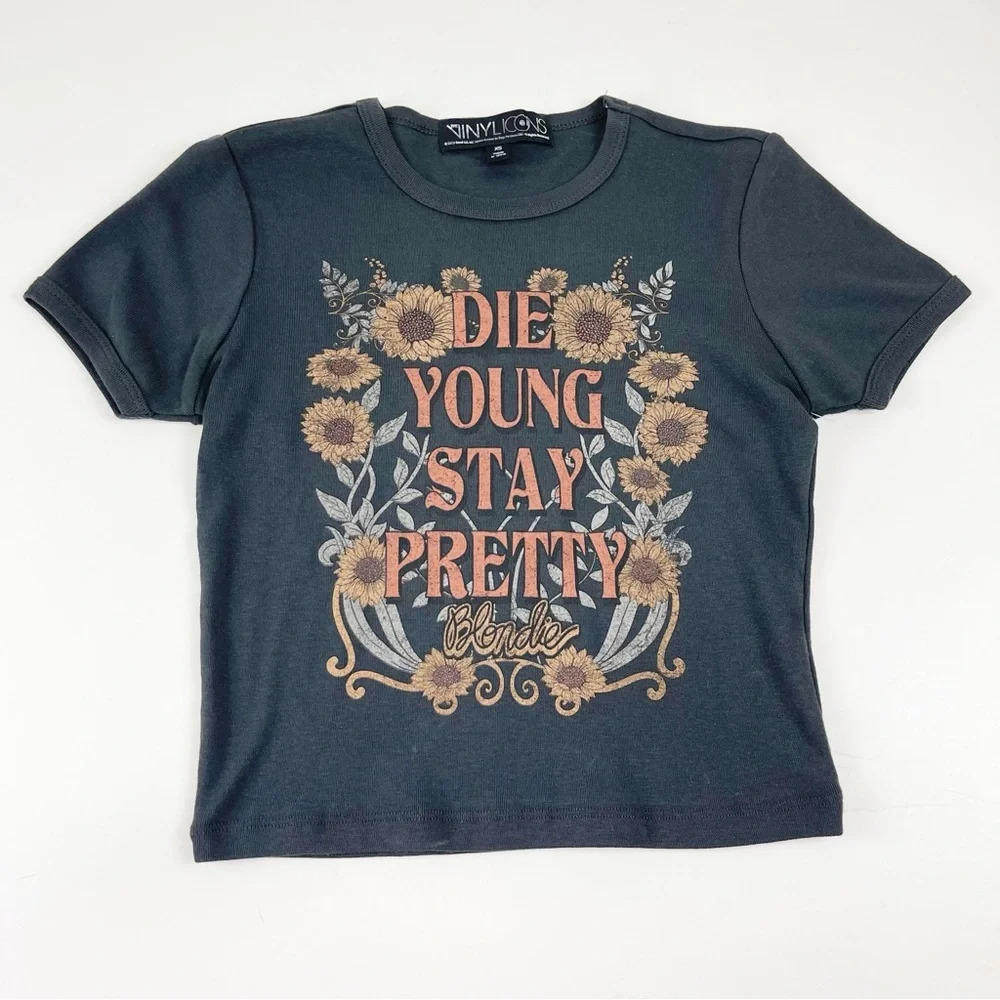 NEW Vinyl Icons Blondie Graphic T-Shirt Womens XS Gray Die Young Stay Pretty